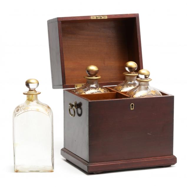 antique-cellarette-with-four-gilt-glass-decanters