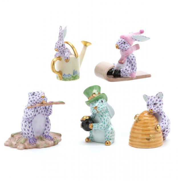 five-herend-porcelain-whimsical-animal-figures