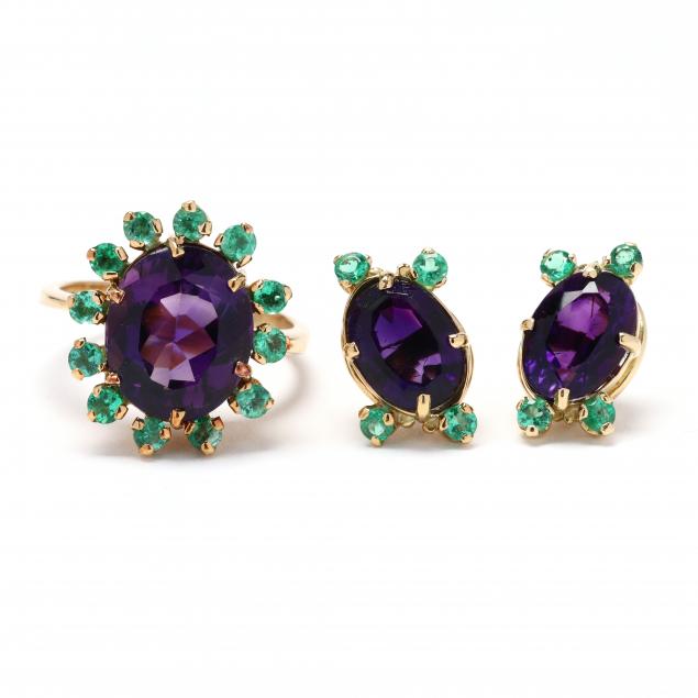 gold-amethyst-and-emerald-ring-and-earrings