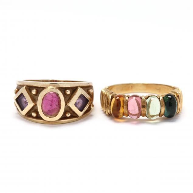 two-gold-and-gemstone-rings