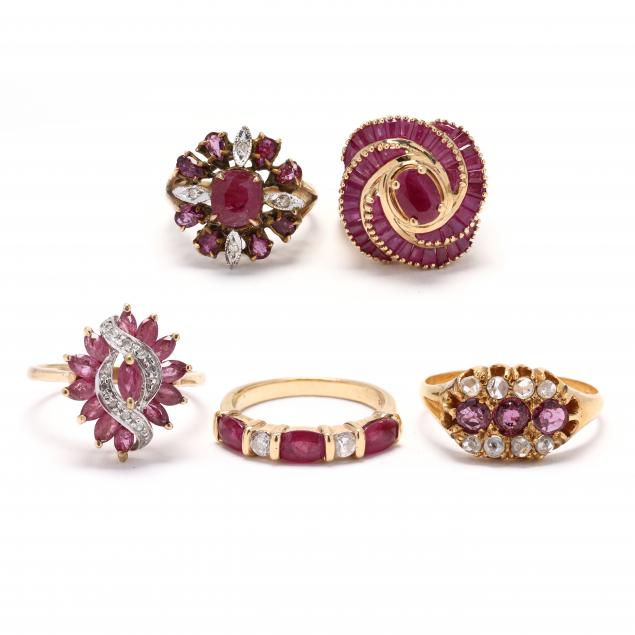 five-gold-ruby-and-diamond-rings