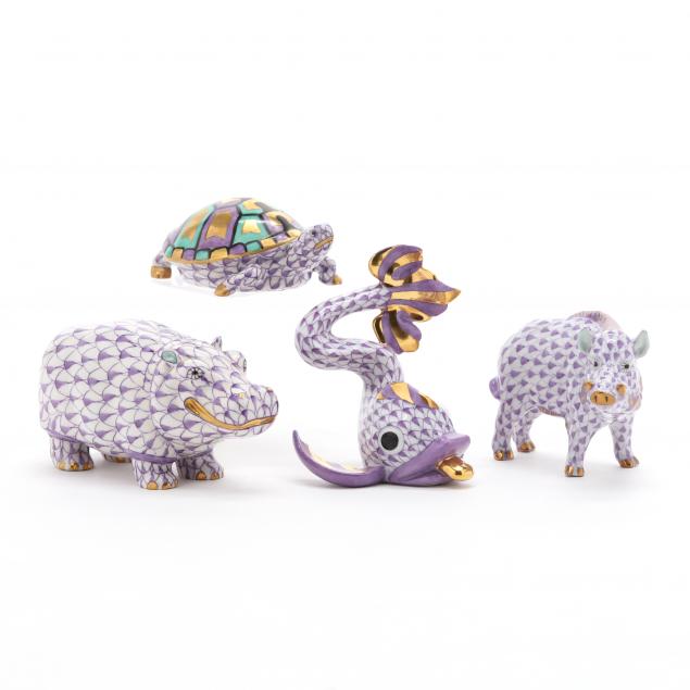 a-selection-of-four-herend-lilac-fishnet-animals