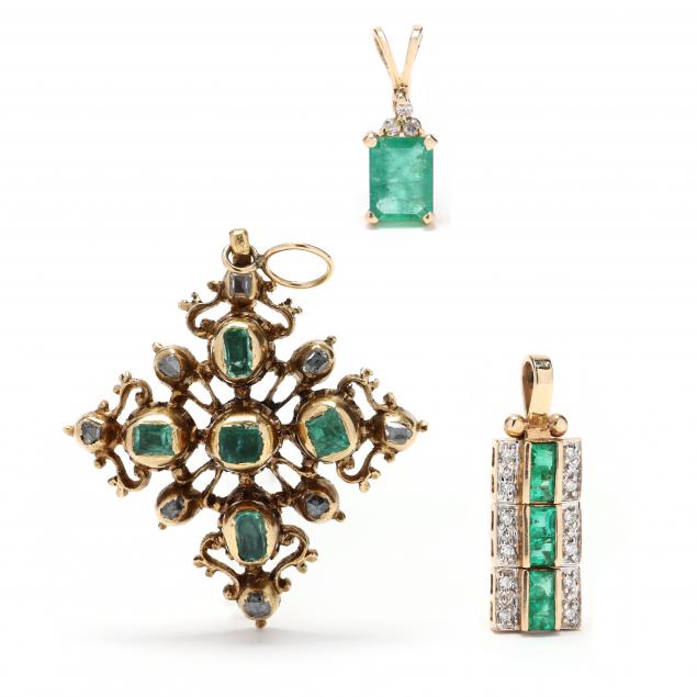 three-gold-and-emerald-pendants