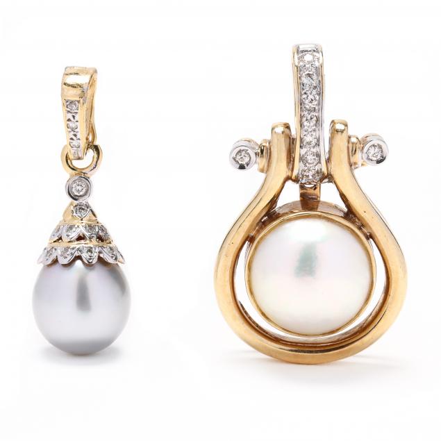 two-gold-pearl-and-diamond-pendants