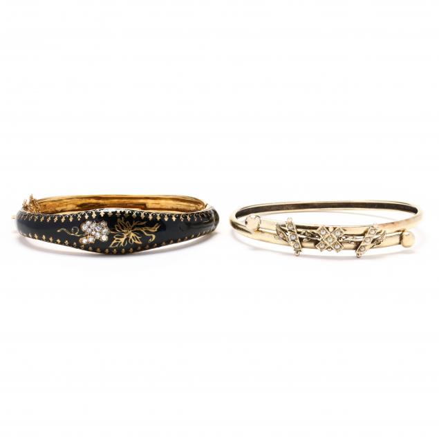 two-antique-gold-and-gem-set-bracelets
