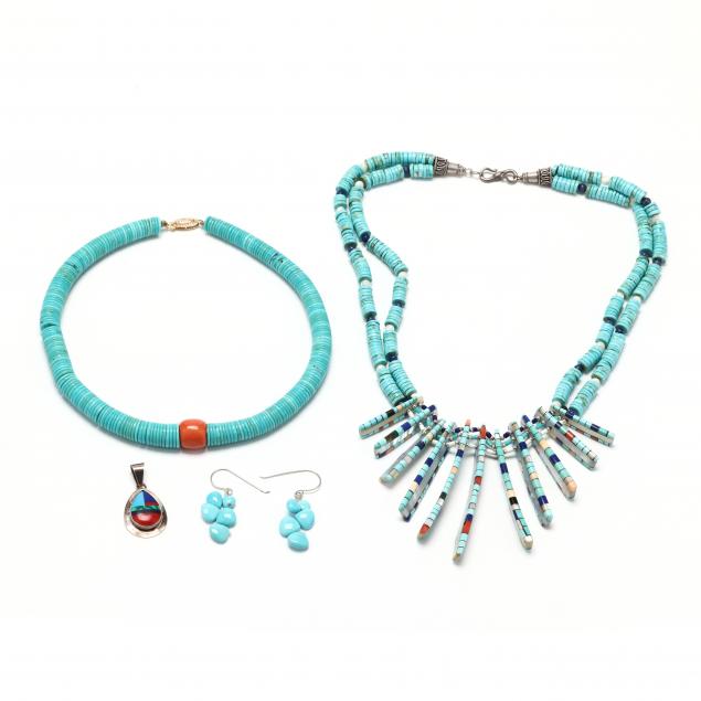 two-southwestern-turquoise-and-multi-stone-necklaces-pendant-and-earrings