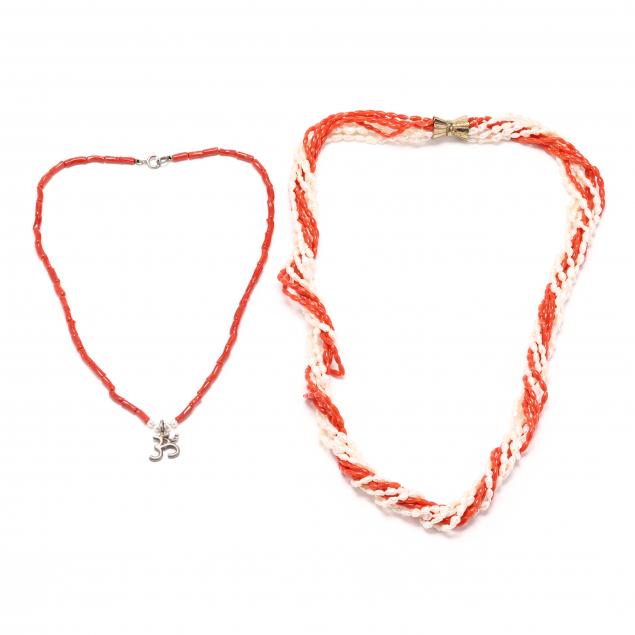 two-coral-and-pearl-necklaces