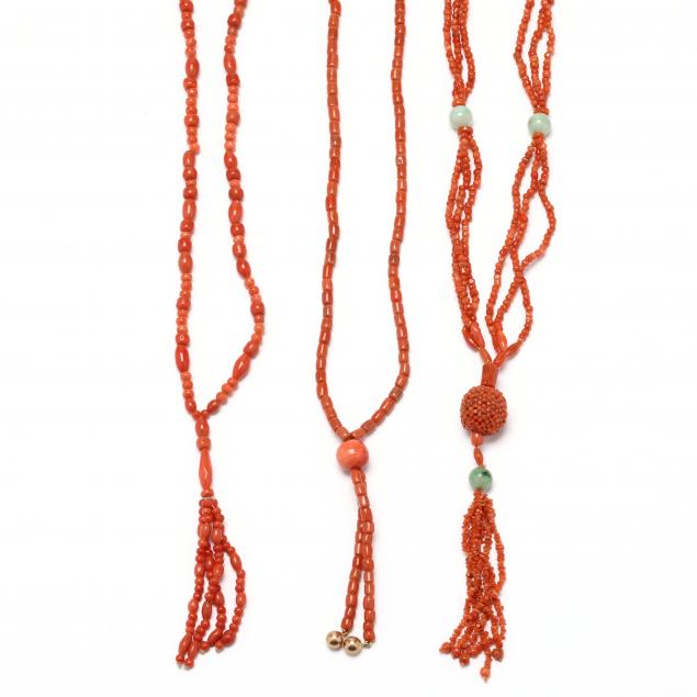three-coral-bead-tassel-necklaces