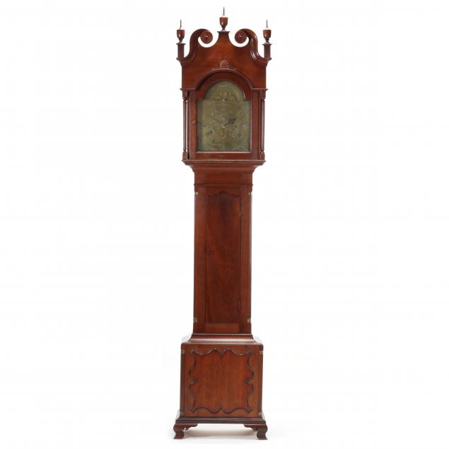 rare-pennsylvania-chippendale-cherry-tall-case-clock-musical-works-by-elias-mollinger