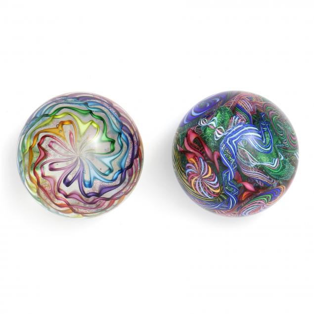james-alloway-american-b-1957-two-art-glass-paperweights