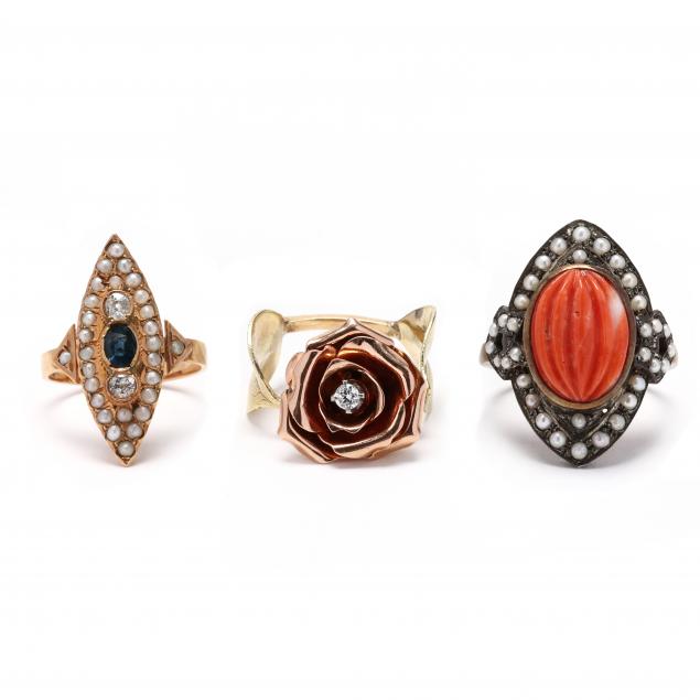 three-vintage-gem-set-rings