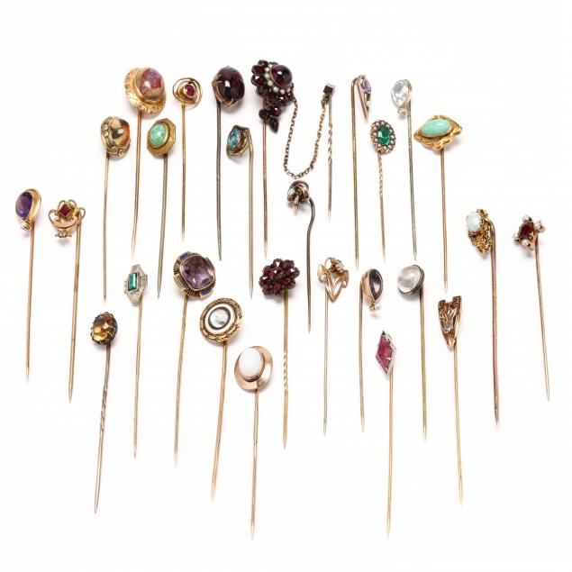 group-of-twenty-seven-vintage-gold-and-gold-filled-gem-set-stick-pins