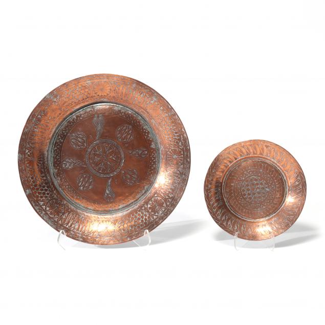two-vintage-islamic-style-copper-chargers
