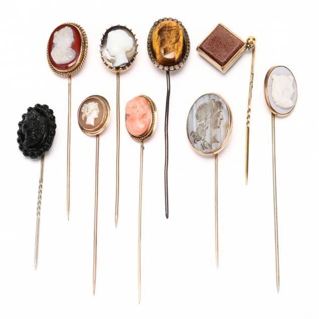 nine-vintage-cameo-and-intaglio-stick-pins