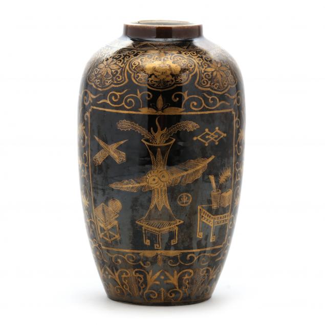 a-chinese-mirror-black-glaze-and-gilt-vase