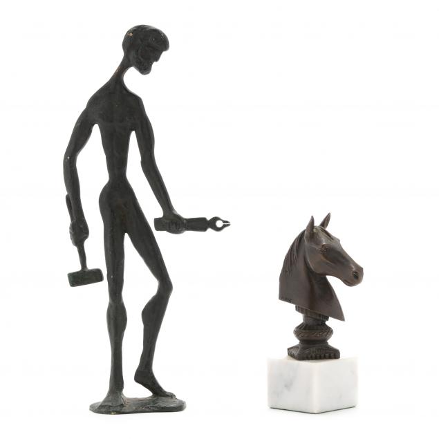 two-contemporary-small-patinated-bronze-sculptures