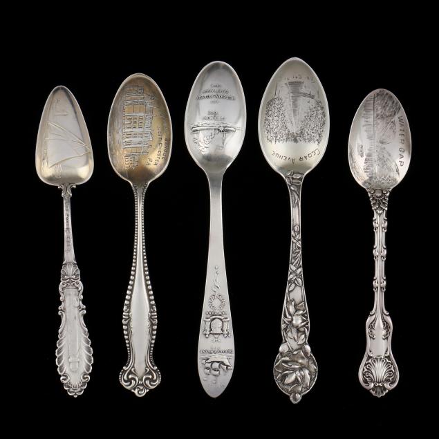 collection-of-five-sterling-silver-souvenir-and-commemorative-spoons