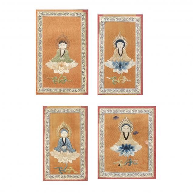 four-chinese-silk-embroidery-panels-with-buddhas