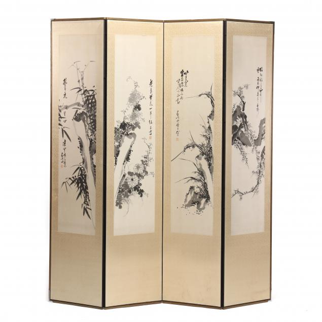 a-korean-folding-screen-with-the-four-gentleman-flowers