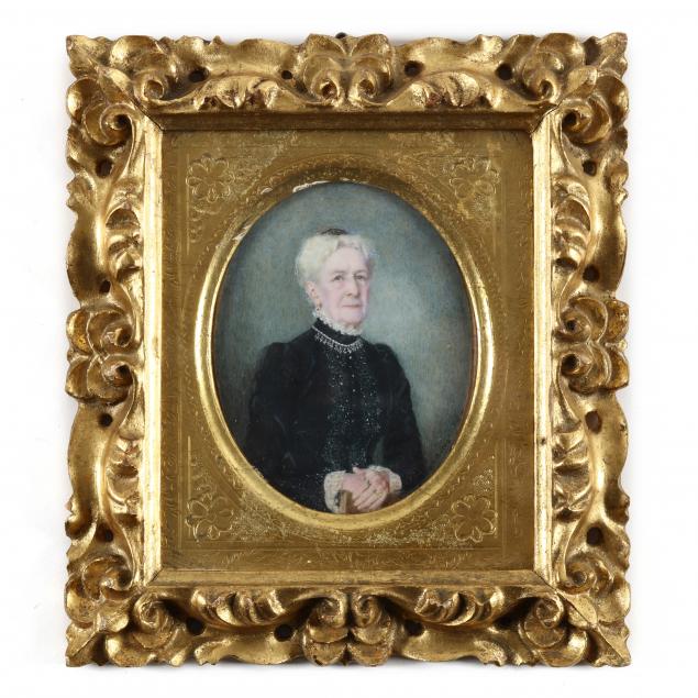 signed-antique-portrait-miniature-of-a-dame-in-black-dress