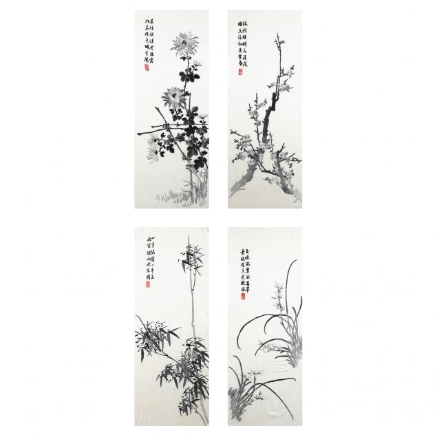 suite-of-four-chinese-silk-embroidered-panels-i-the-four-gracious-plants-i