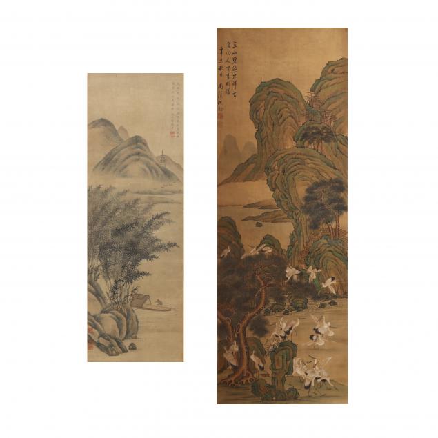 two-chinese-hanging-scroll-landscape-paintings