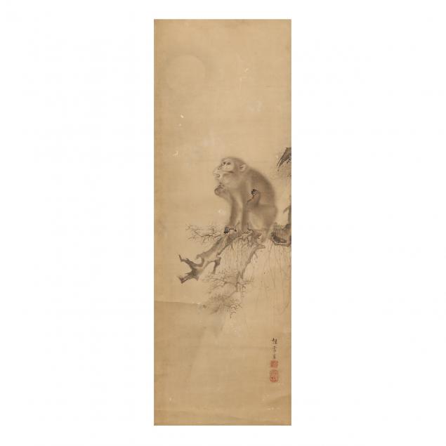 mori-sosetsu-japanese-fl-1818-30-painting-of-a-monkey-under-the-moon