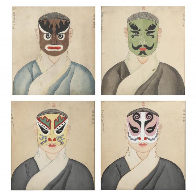 four-chinese-watercolor-paintings-of-peking-opera-actors