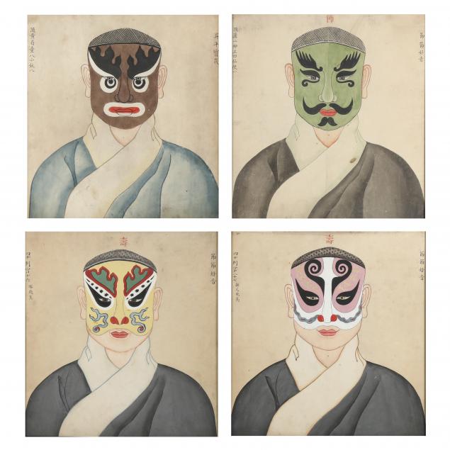 four-chinese-watercolor-paintings-of-peking-opera-actors