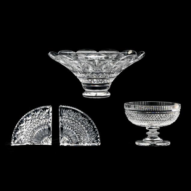 two-waterford-crystal-bowls-and-a-pair-of-bookends