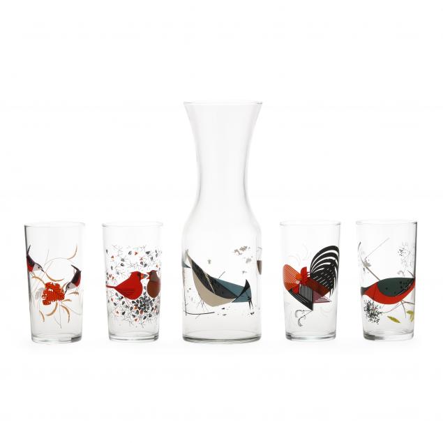 after-charley-harper-glass-carafe-and-four-glases