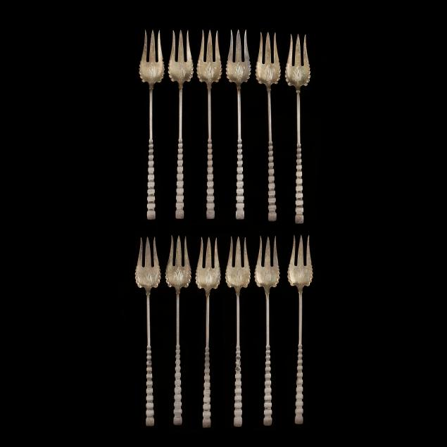 set-of-twelve-sterling-silver-seafood-forks-by-dominick-haff