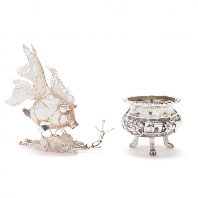 a-chinese-export-silver-salt-cellar-and-sterling-filigree-fish