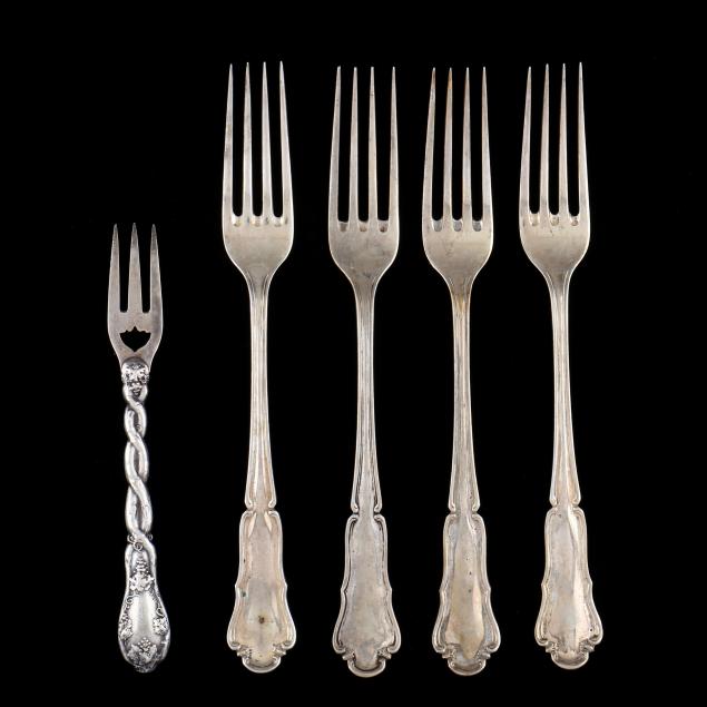 group-of-five-continental-silver-forks-mostly-german