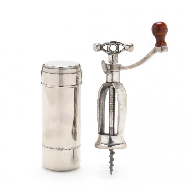 two-antique-bar-collectibles-corkscrew-cocktail-shaker
