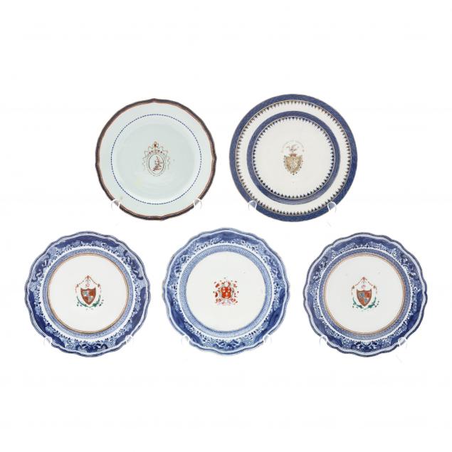 a-collection-of-five-chinese-export-porcelain-armorial-plates