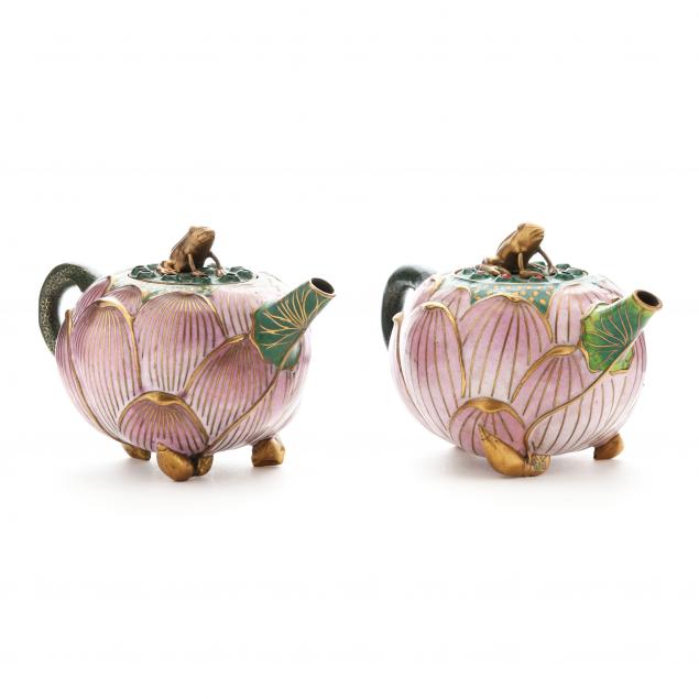 a-pair-of-chinese-cloisonne-enamel-lotus-and-frog-teapots