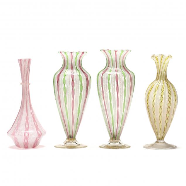 four-murano-latticino-glass-vases
