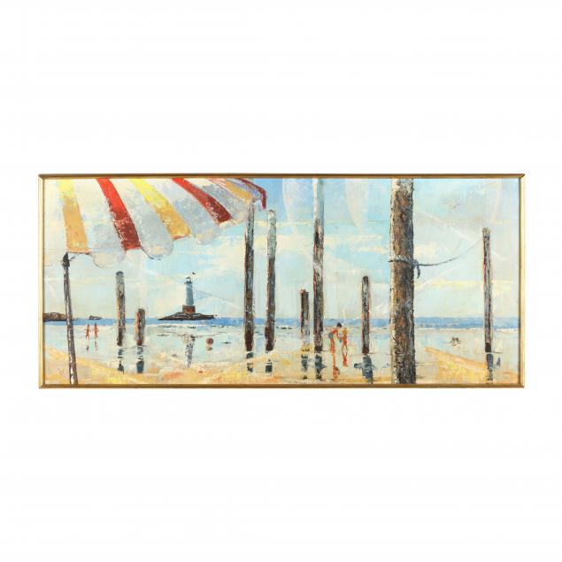 richard-grosvenor-american-b-1928-beach-scene-with-figures-and-lighthouse