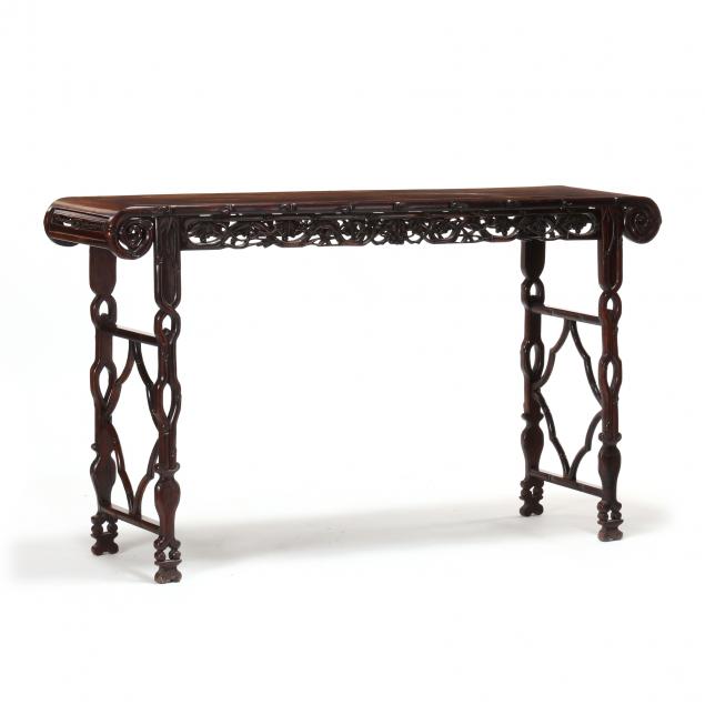 chinese-finely-carved-hardwood-trestle-leg-table