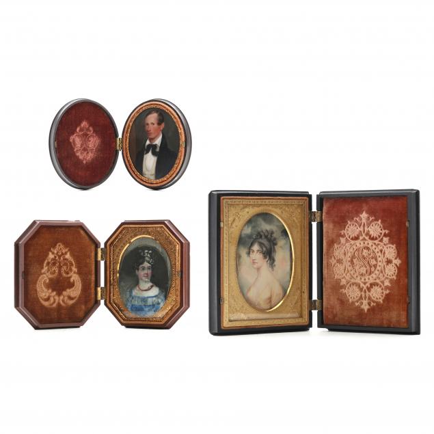 three-antique-portrait-miniatures-in-gutta-percha-cases
