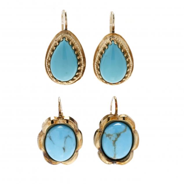 two-pairs-of-gold-and-turquoise-earrings