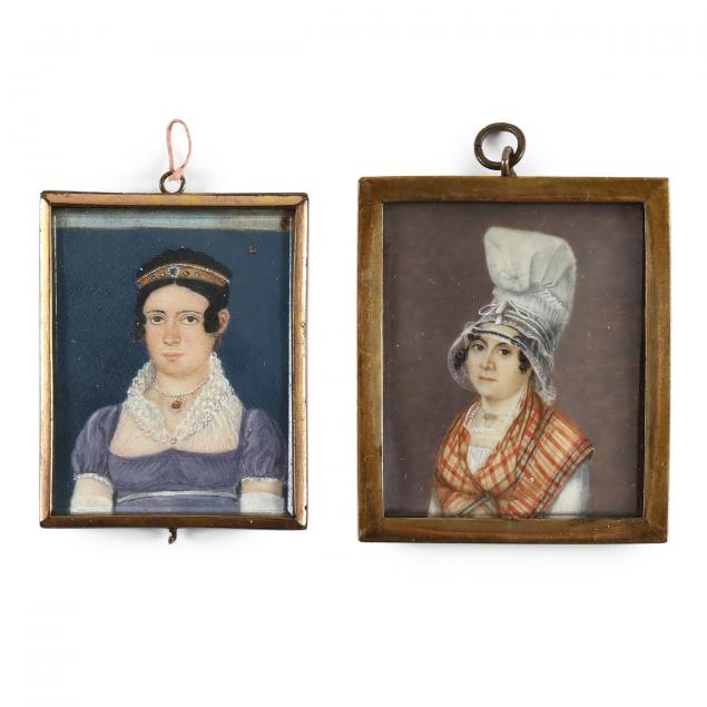 continental-school-19th-century-two-portrait-miniatures-of-women-in-fancy-hats