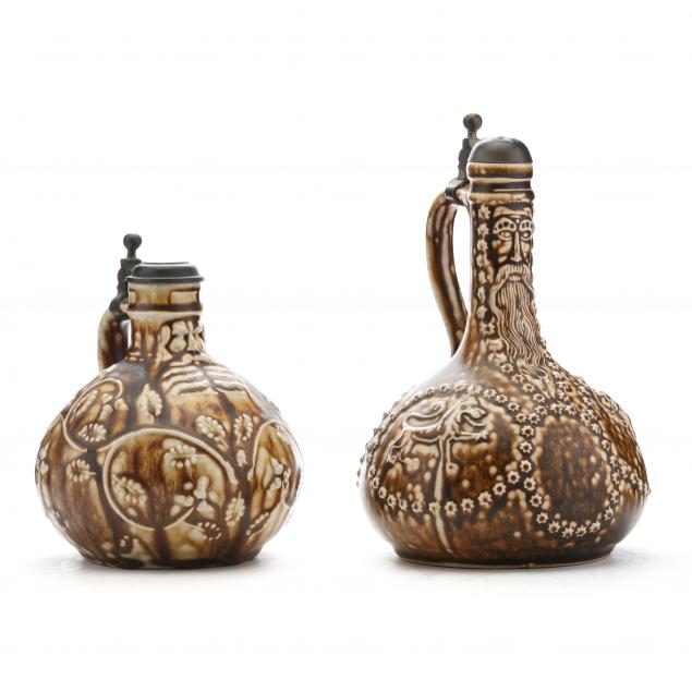 two-german-bellarmine-style-wine-jugs