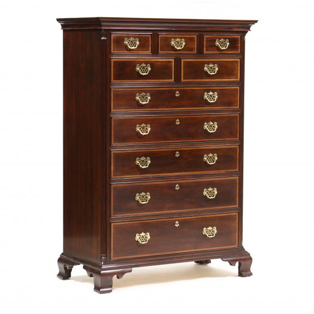 stickley-chippendale-style-inlaid-mahogany-semi-tall-chest-of-drawers