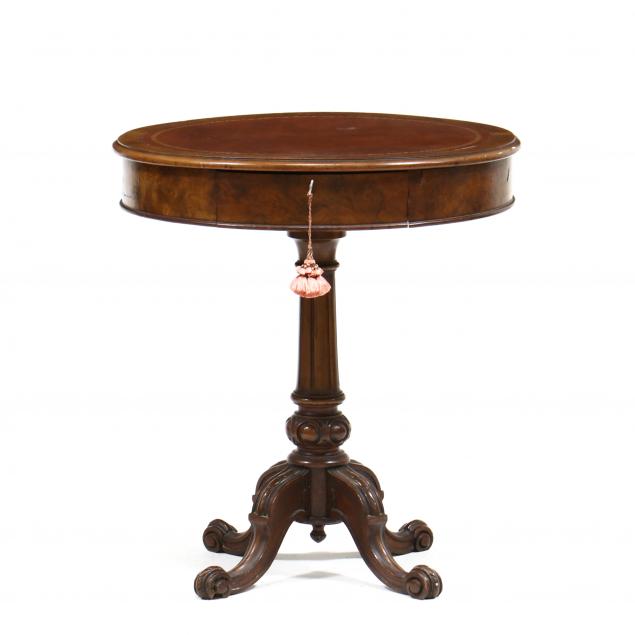william-iv-mahogany-and-burl-wood-leather-top-drum-table