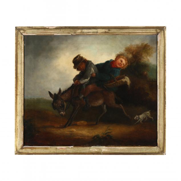 english-school-19th-century-two-children-riding-a-donkey