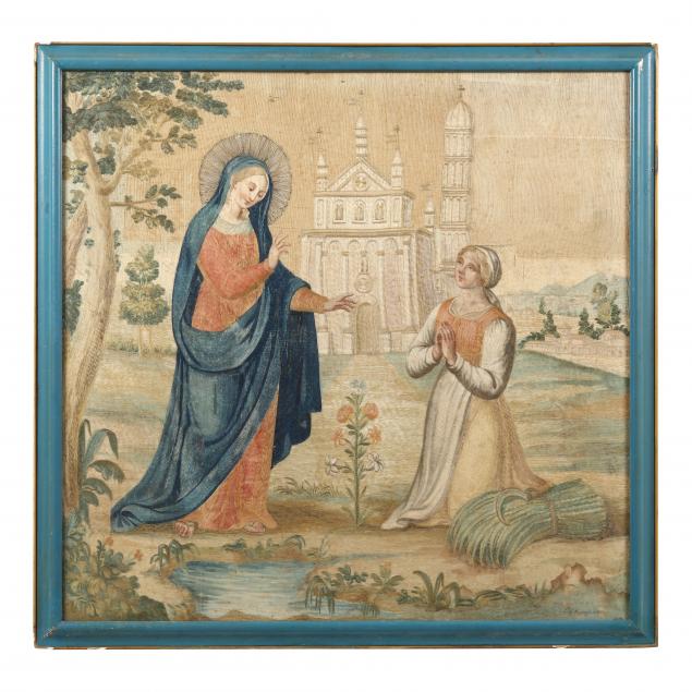 an-antique-italian-pictorial-silk-needlework-i-our-lady-of-caravaggio-i