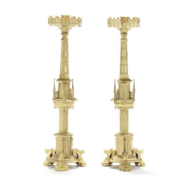 pair-of-gothic-style-gilt-metal-altar-candlesticks