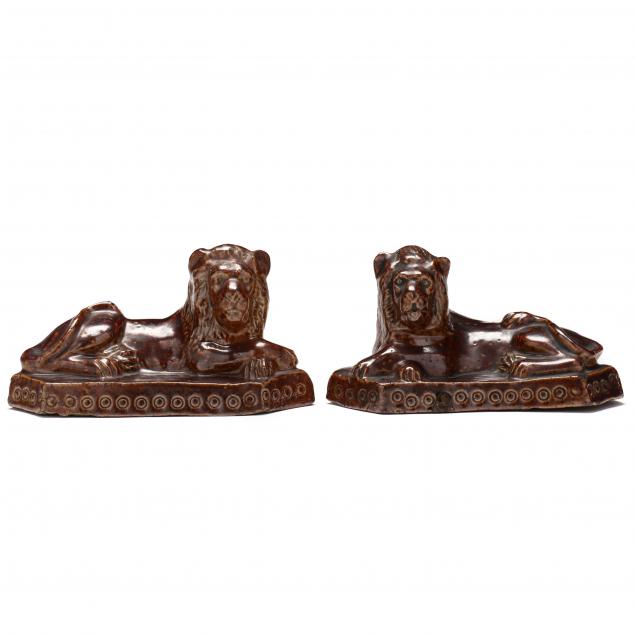 pair-of-continental-miniature-stoneware-lions